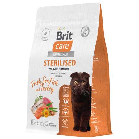 Корм для кошек Brit Care 0.4кг стерилизованных с морской рыбой и индейкой сухой