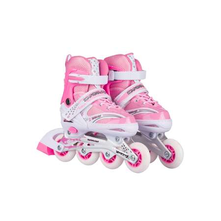 Роликовые коньки BABY STYLE раздвижный 34-37 S шлем и защита светящиеся колеса розовый