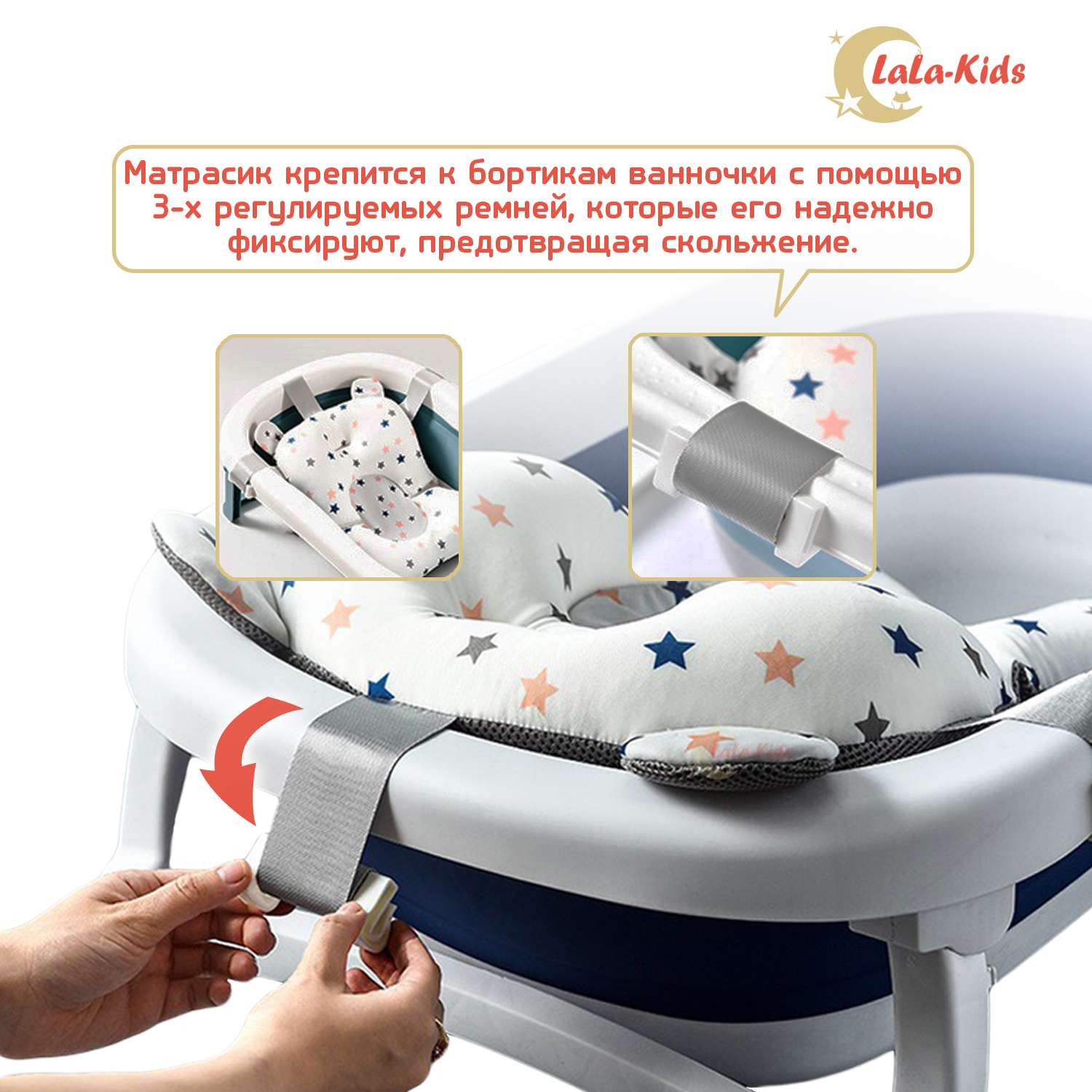 Детская ванночка LaLa-Kids складная с матрасиком для купания новорожденных - фото 7