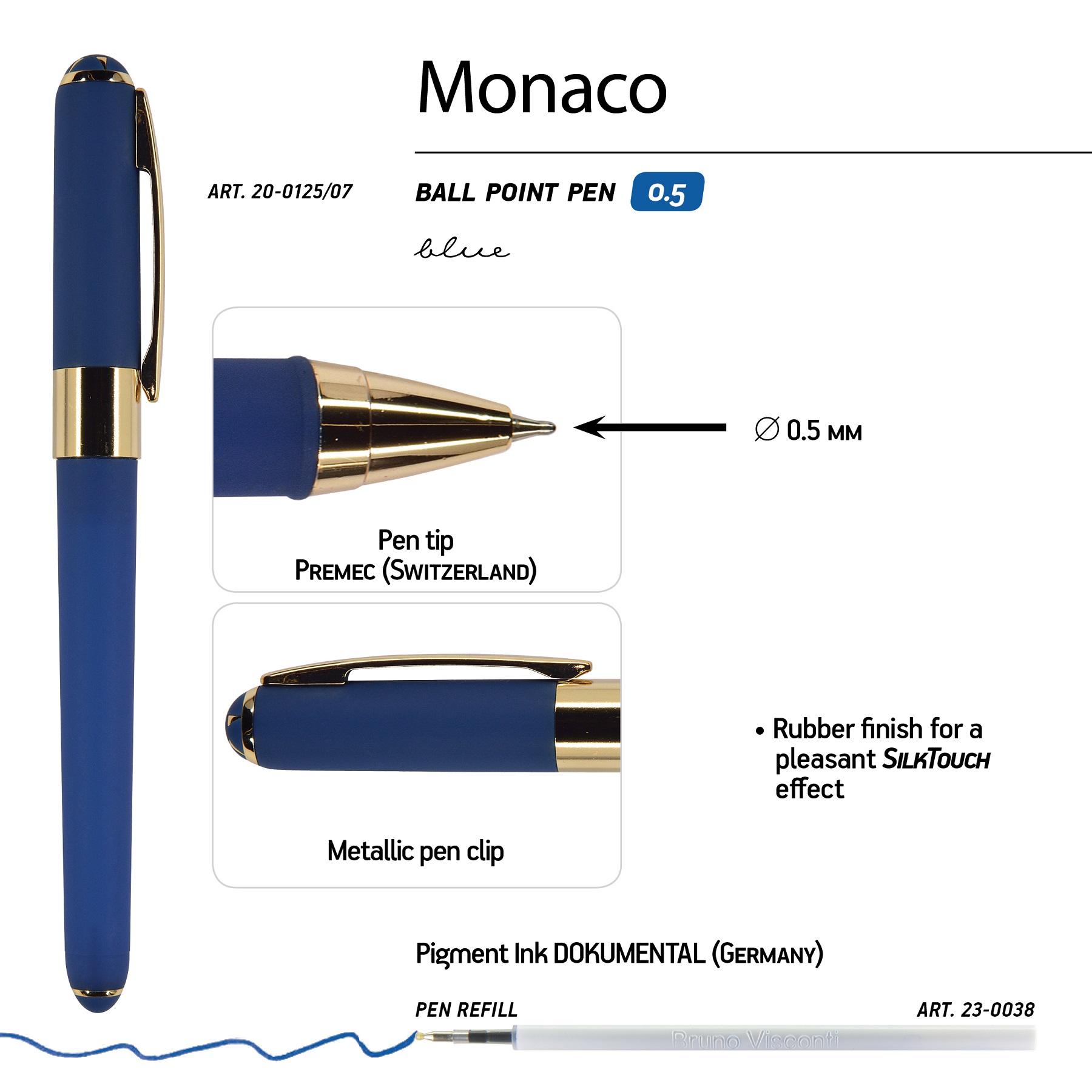 Набор из 2-х шариковых ручек Bruno Visconti Monaco темно-синий корпус голубая коробка - фото 4