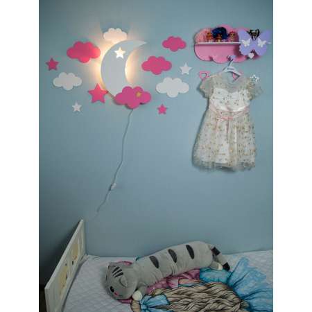 Детский ночник Рич Принт Продукт Луна на стену розовая с облаками