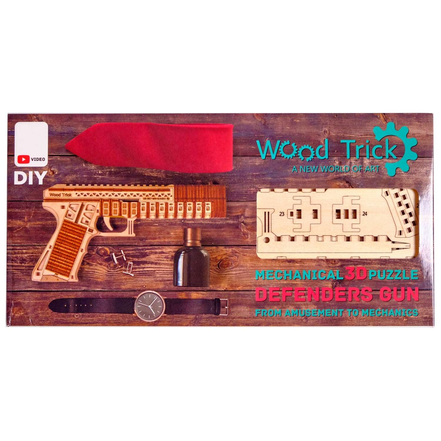 Сборная модель Wood Trick Пистолет Защитник с деревянными пулями 1234-79 - фото 7