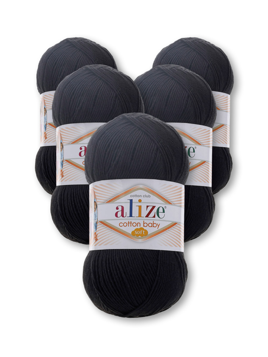 Пряжа для вязания Alize cotton baby soft 100 гр 270 м мягкая плюшевая xлопок aкрил 60 черный 5 мотков - фото 6