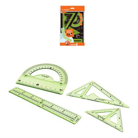 Чертёжный набор Y-plus 3D Fold линейка 15/30см +2угольника+транспортир зелёный