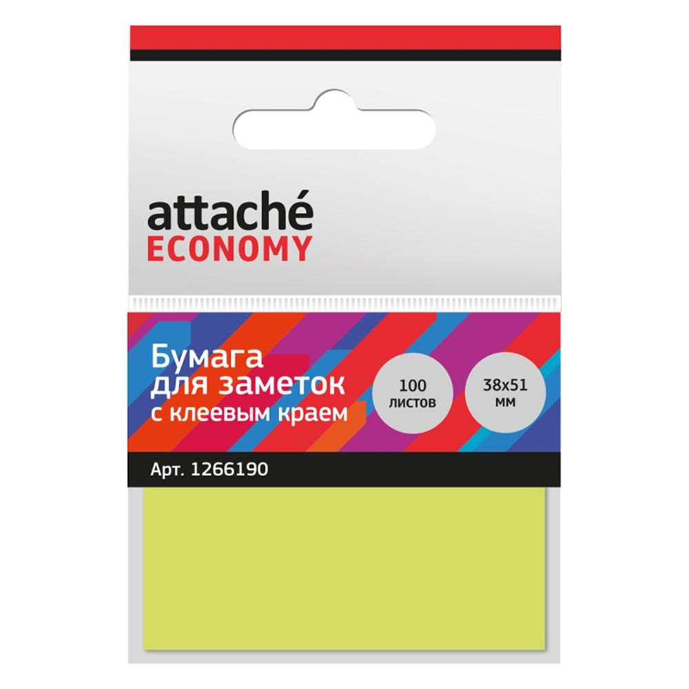 Стикеры Attache с клеевым краем 38x51 мм 100 листов желтый 8 уп - фото 3