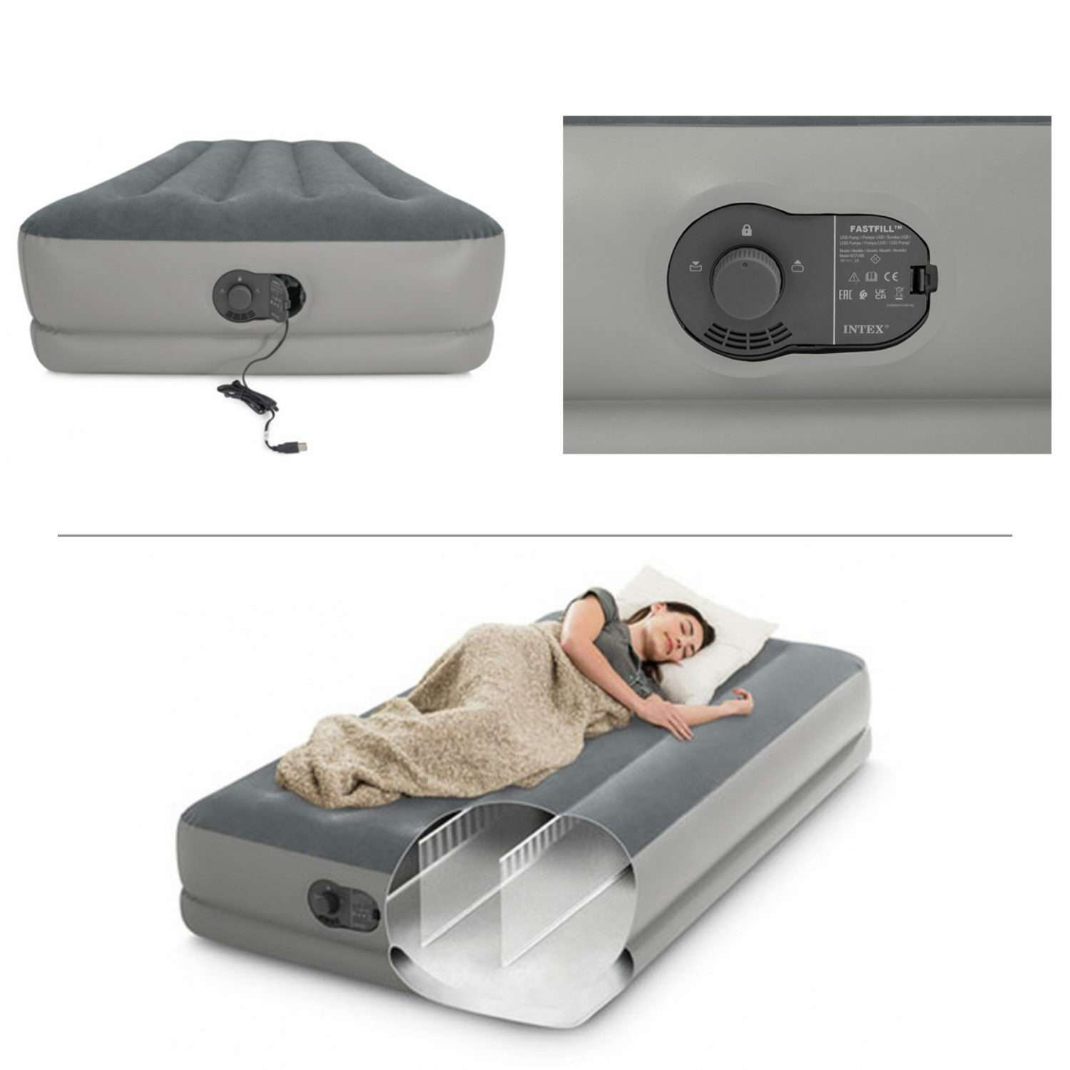 Надувной матрас INTEX кровать Prestige 99х191х30 см с встроенным USB насосом - фото 3