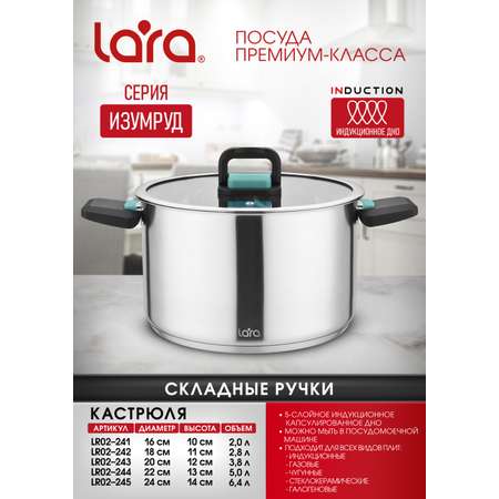 Кастрюля LARA LR02-241 серия изумруд 2 л.