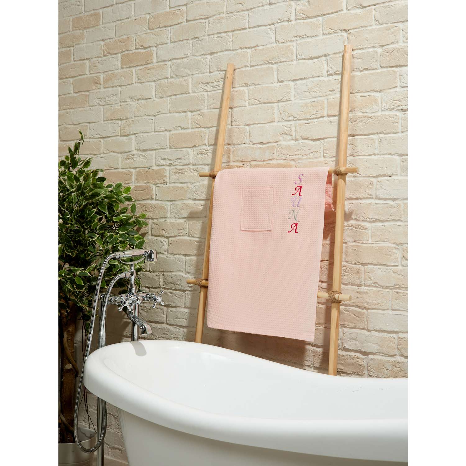 Килт женский банный ATLASPLUS на липучке вафельный светло-розовый - фото 5