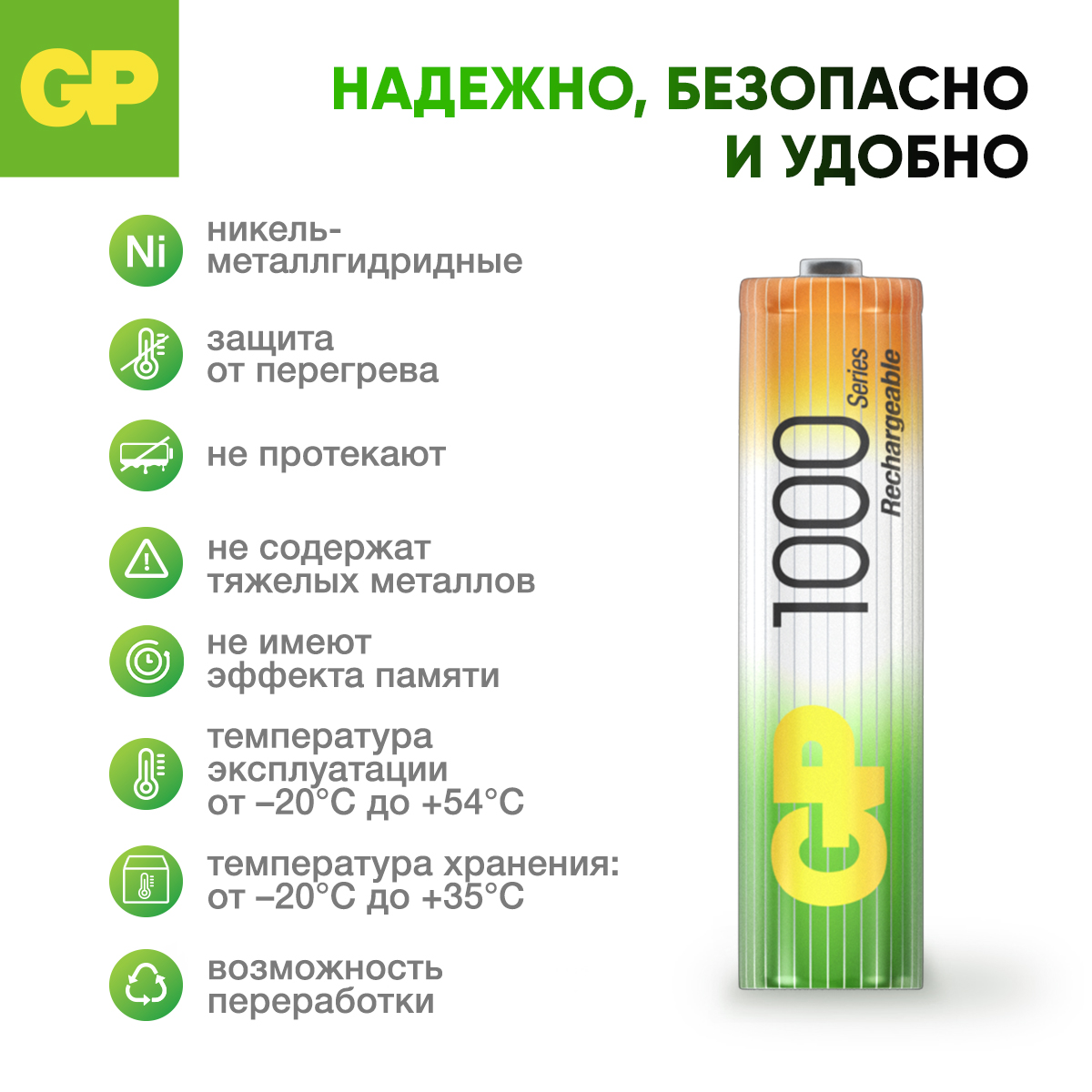 Набор аккумуляторов GP перезаряжаемые 100AAA 2 штуки в упаковке - фото 3