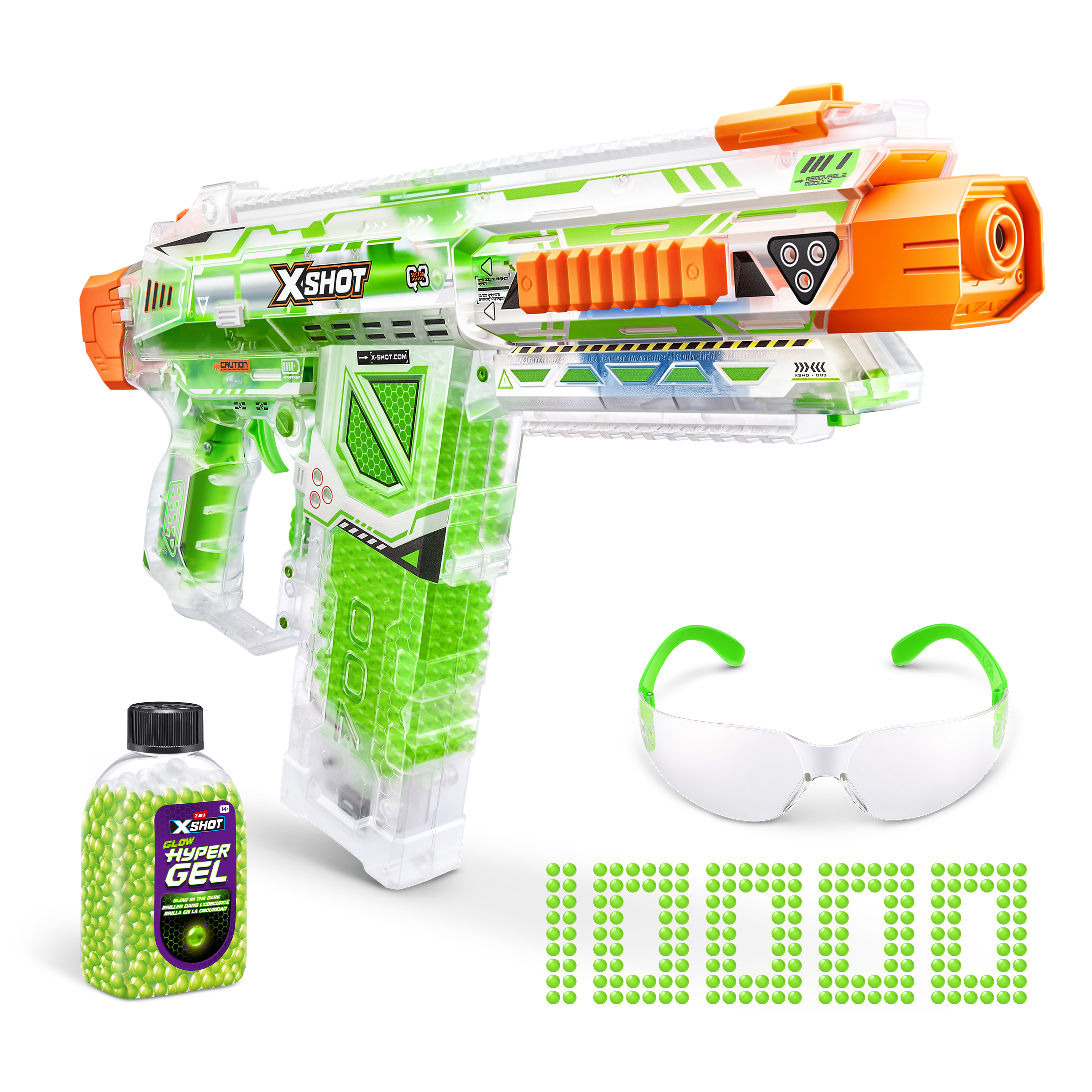 Игровой набор для стрельбы Zuru XSHOT  Hypergel glow in the dark Бластер Найтмер + 10000 светящихся гелевых шарика - фото 3