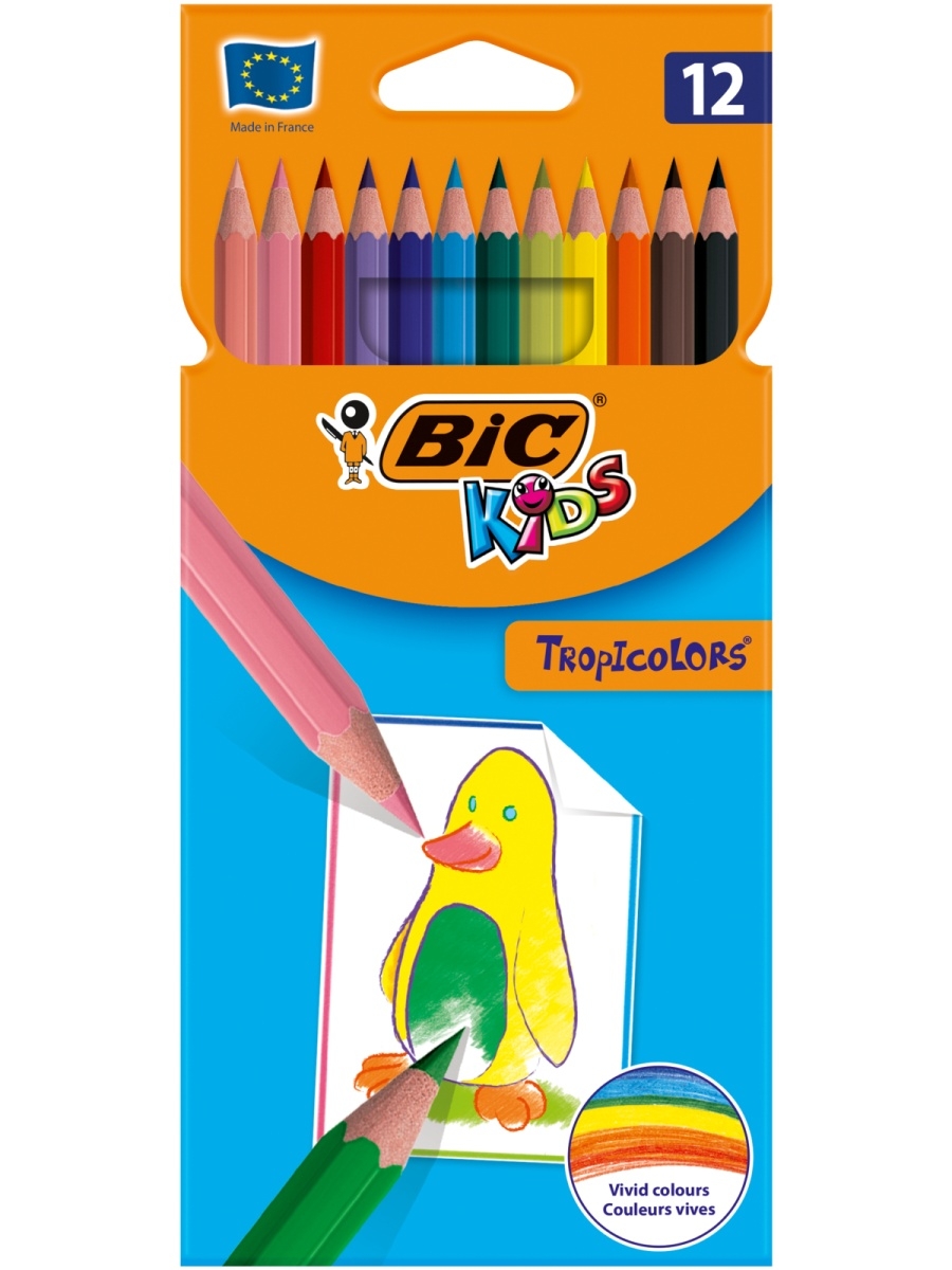 Карандаши цветные BIC Kids Tropicolors 12 цветов - фото 1