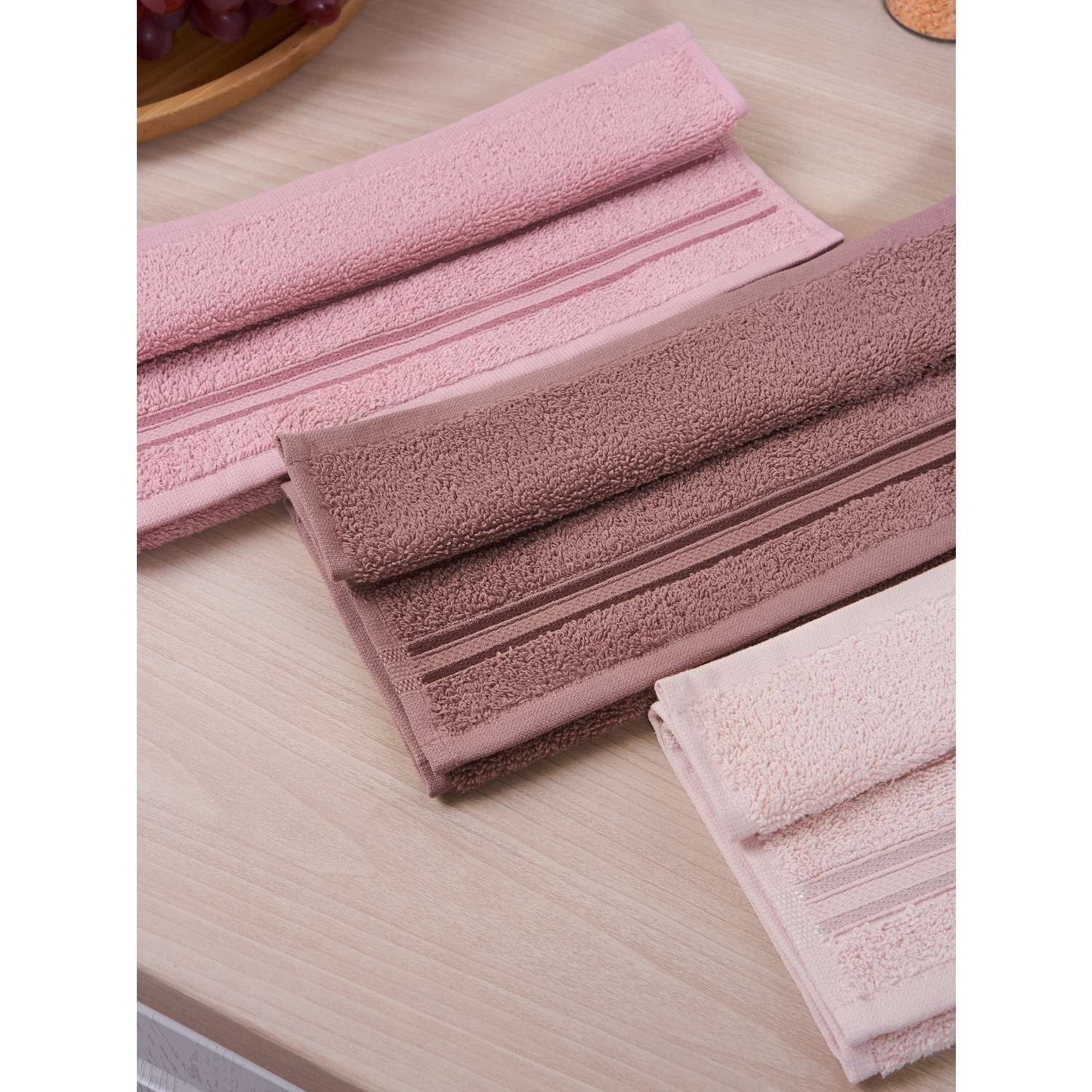 Набор кухонных полотенец 3 шт. ATLASPLUS 30х50 см микрокоттон махра коричневый пудровый розовый - фото 8