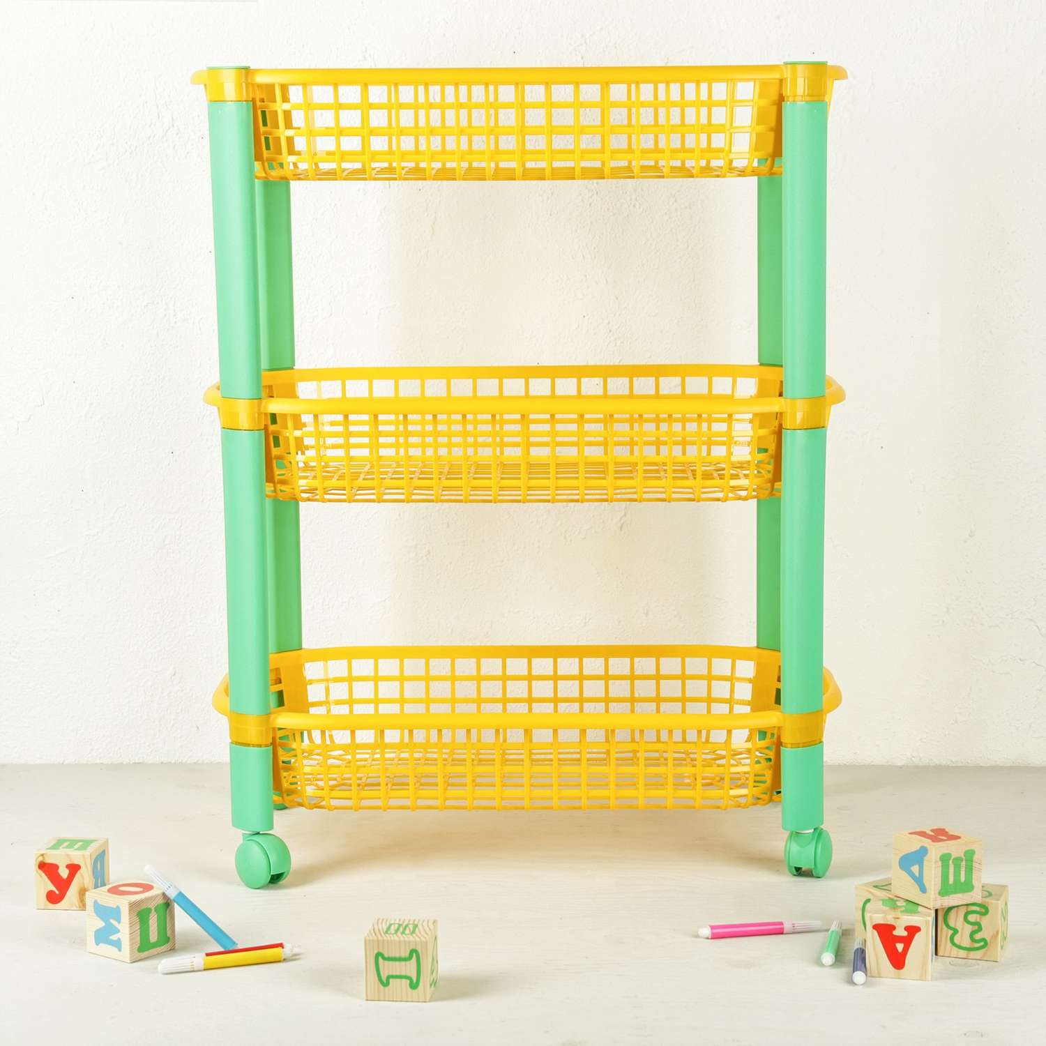 Этажерка Sima-Land для игрушек 3х секционная на колесах Конфетти цвет желтый - фото 2