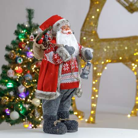 Фигура декоративная BABY STYLE Дед Мороз красный костюм снежинка с фонариком в руке 60 см