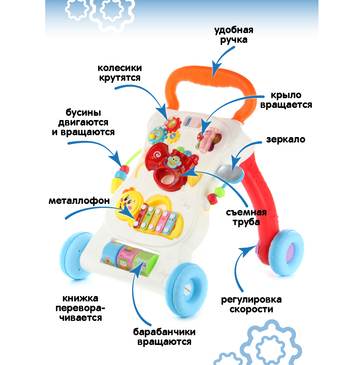 Каталка Veld Co Ходунки свет звук подвижные детали фиксаторы страна  производства Китай 107048 купить по цене 4549 ₽ в интернет-магазине Детский  мир