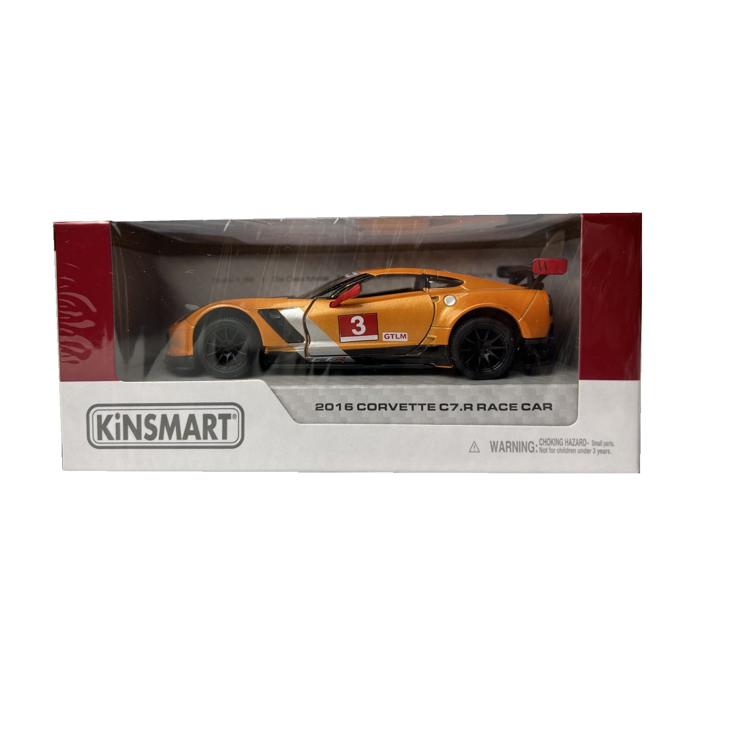 Модель KINSMART Корвет C7 R Race Car 2016 1:36 оранжевая КТ5397/4 - фото 3