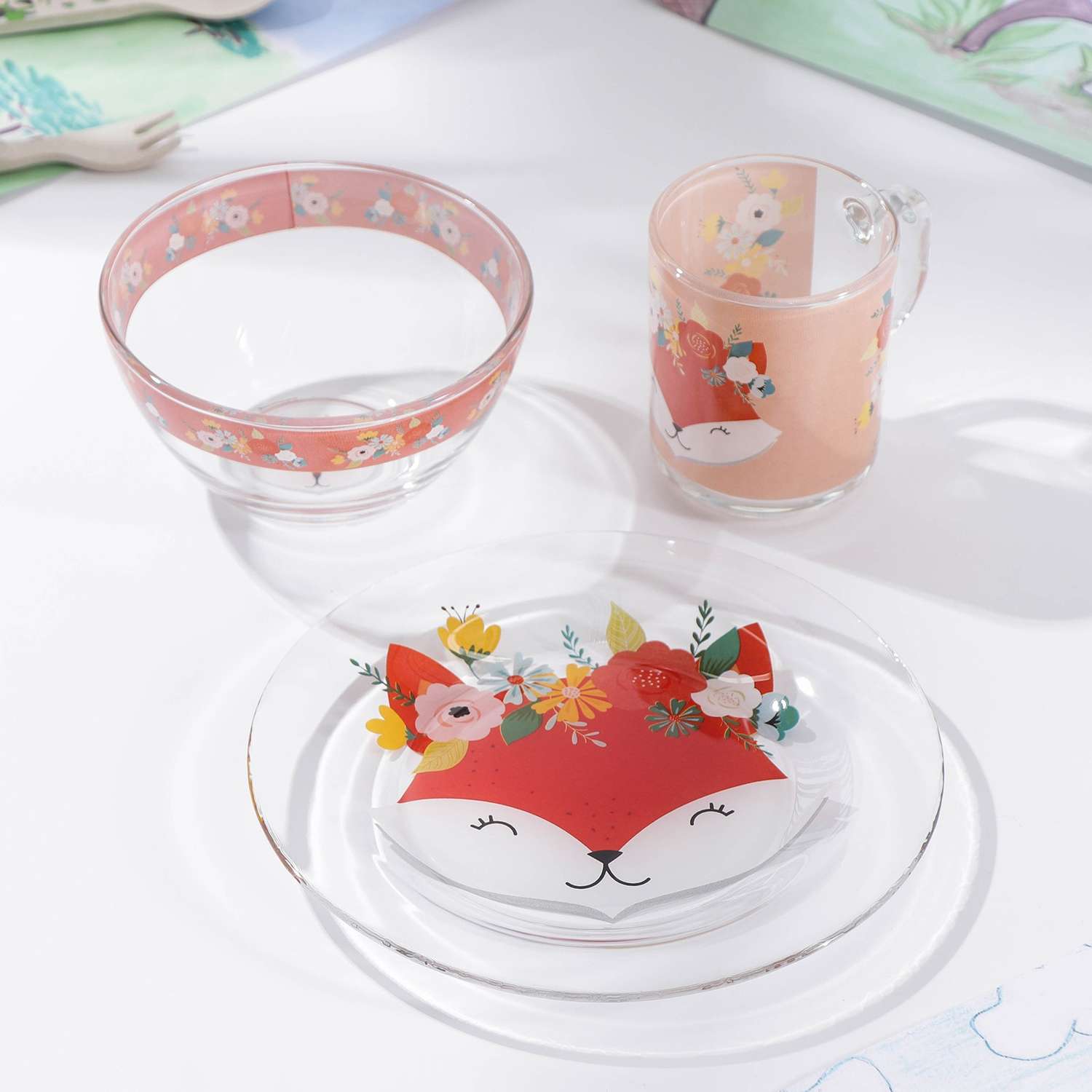 Набор посуды детский Доляна Лисенок миска тарелка кружка - фото 1