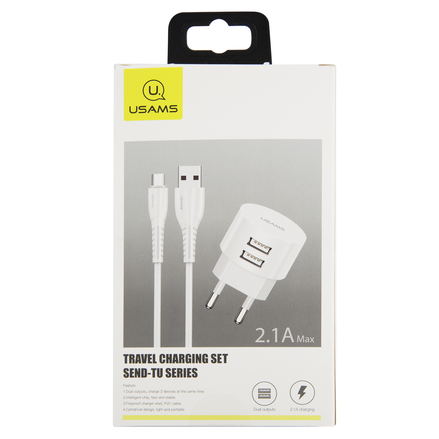 Сетевое ЗУ USAMS Модель Send-Tu Series Set 2 USB белый в комплекте кабель Micro USB U35 - фото 3