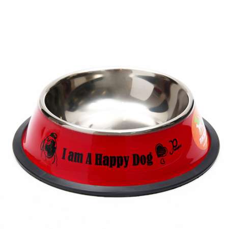 Миска Пижон железная с нескользящим основанием I am Happy Dog 15х3.5 см 230 мл красная