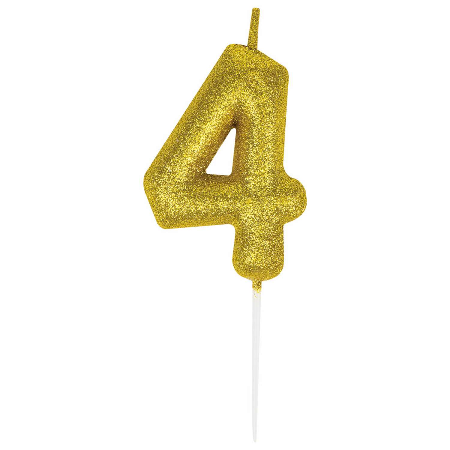 Свеча для торта Золотая сказка цифра 4 с глиттером 6 см на шпажке в блистере - фото 2
