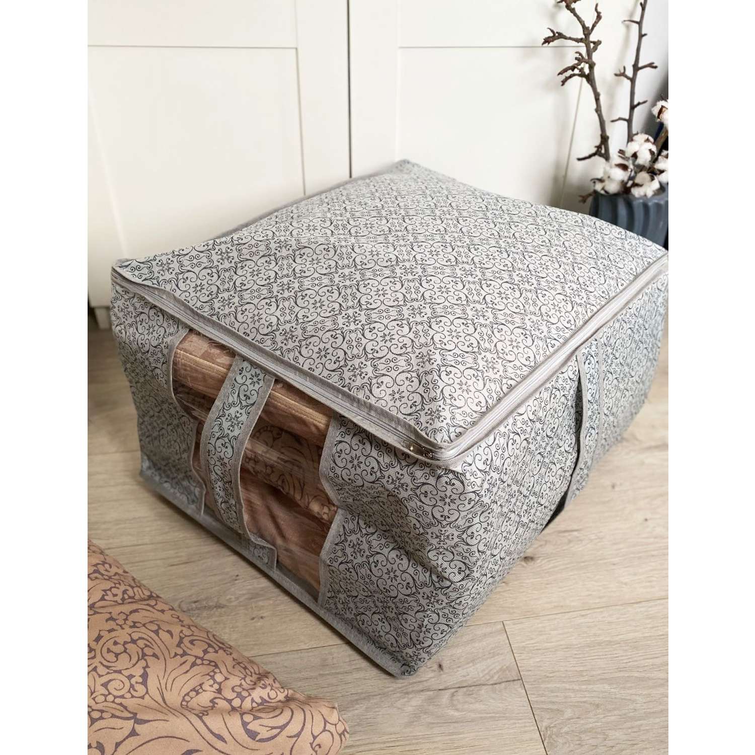 Кофр Грей большой ГЕЛЕОС для хранения одеял и подушек серый 60х50х35 см - фото 9