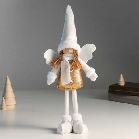 Кукла интерьерная Зимнее волшебство «Ангелочек в золотом сарафане белый колпак» 16х7х40 см