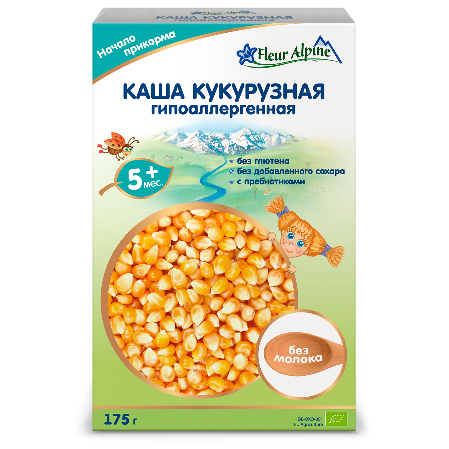 Каша Fleur Alpine безмолочная кукурузная с пребиотиками гипоаллергенная  175г с 5мес купить по цене 355 ₽ в интернет-магазине Детский мир