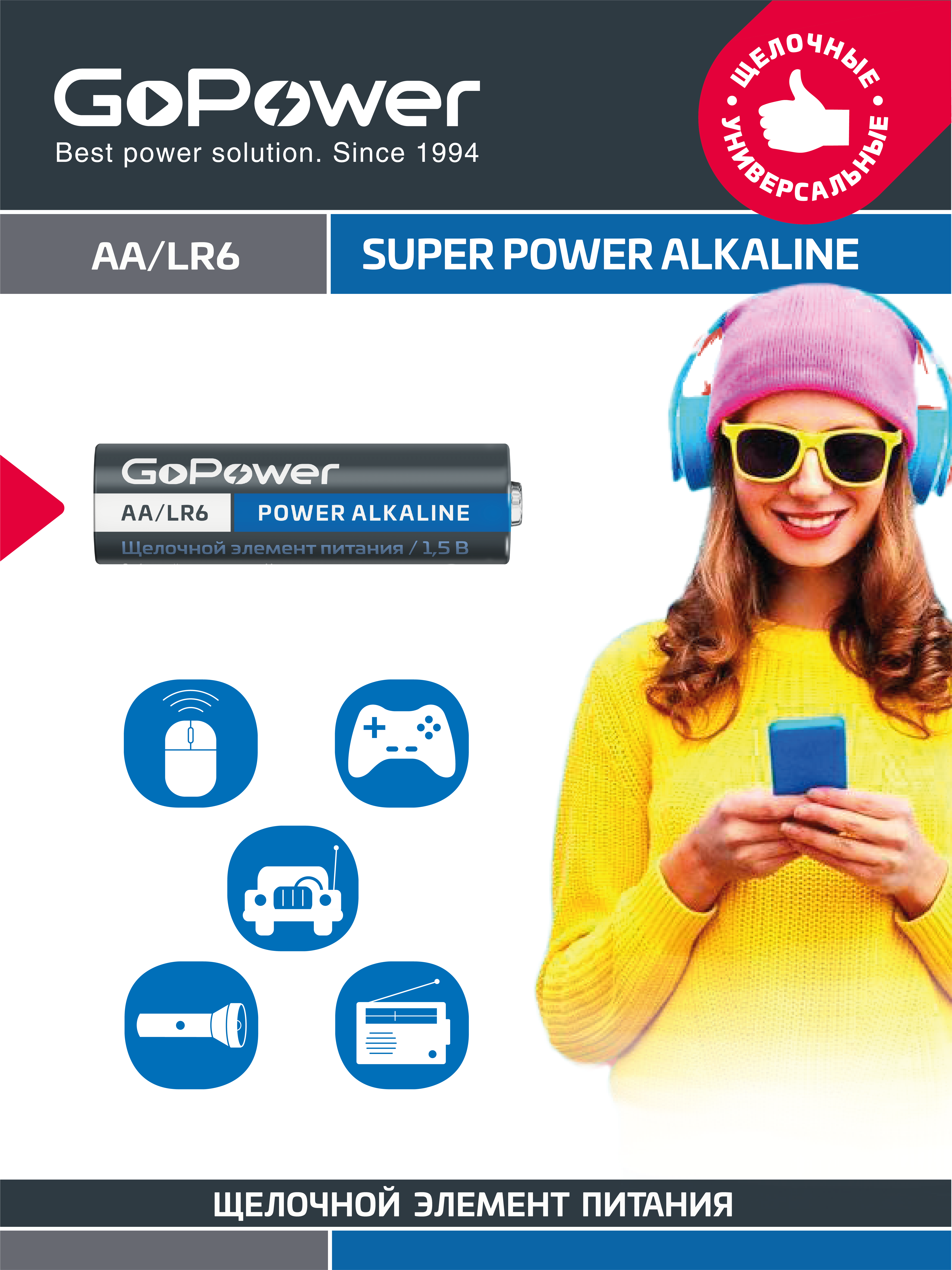 Батарейка GoPower LR6 AA BOX20 Shrink 4 Alkaline 1.5V купить по цене ...