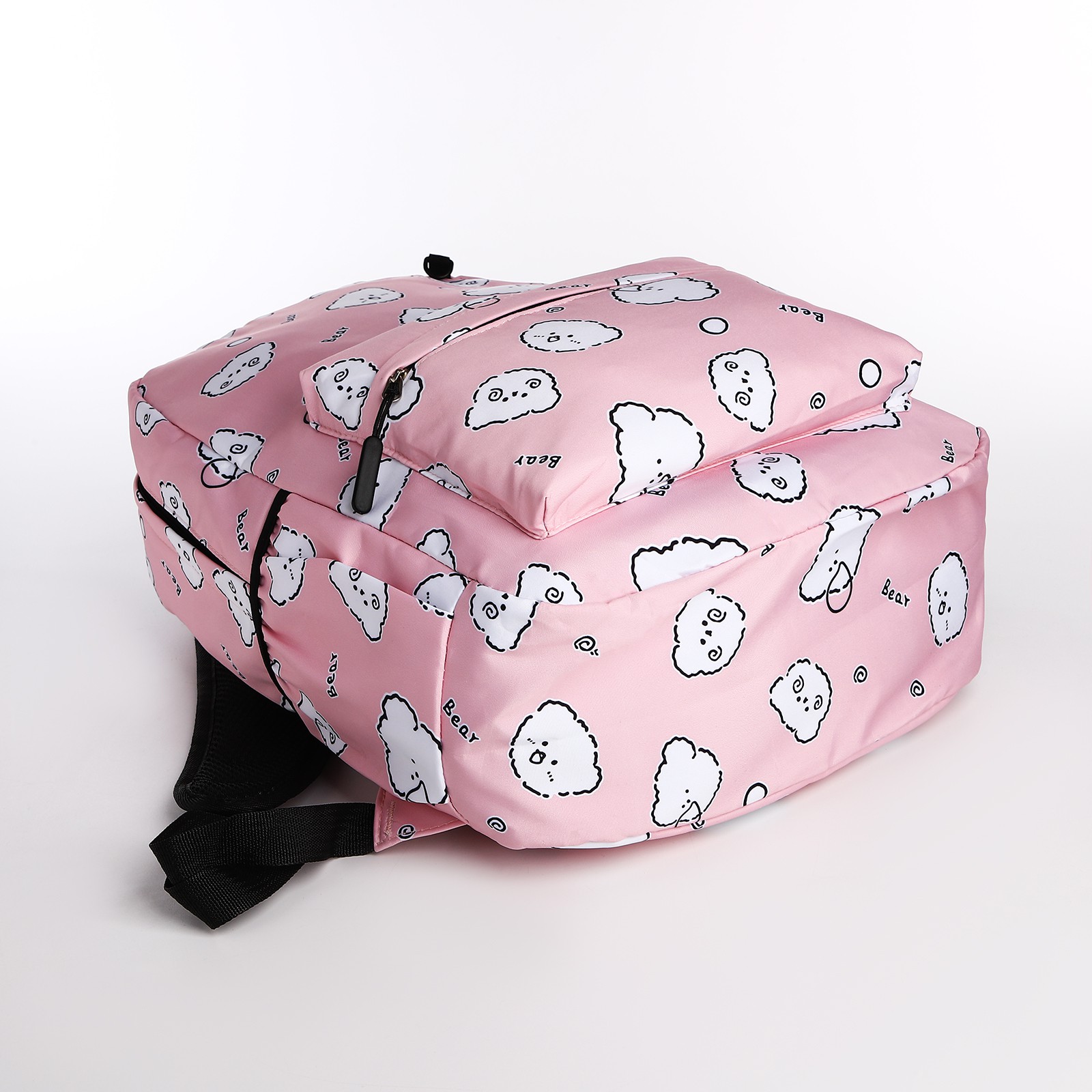Рюкзак школьный NAZAMOK из текстиля на молнии 3 кармана пенал цвет розовый - фото 4