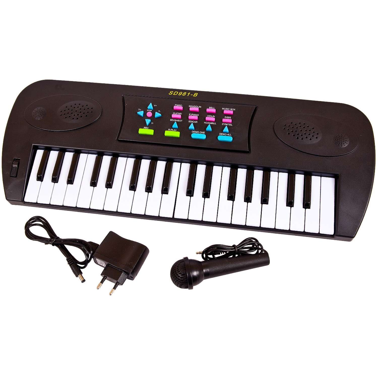 Синтезатор черный ABtoys 37 клавиш с микрофоном электронный с адаптером - фото 3