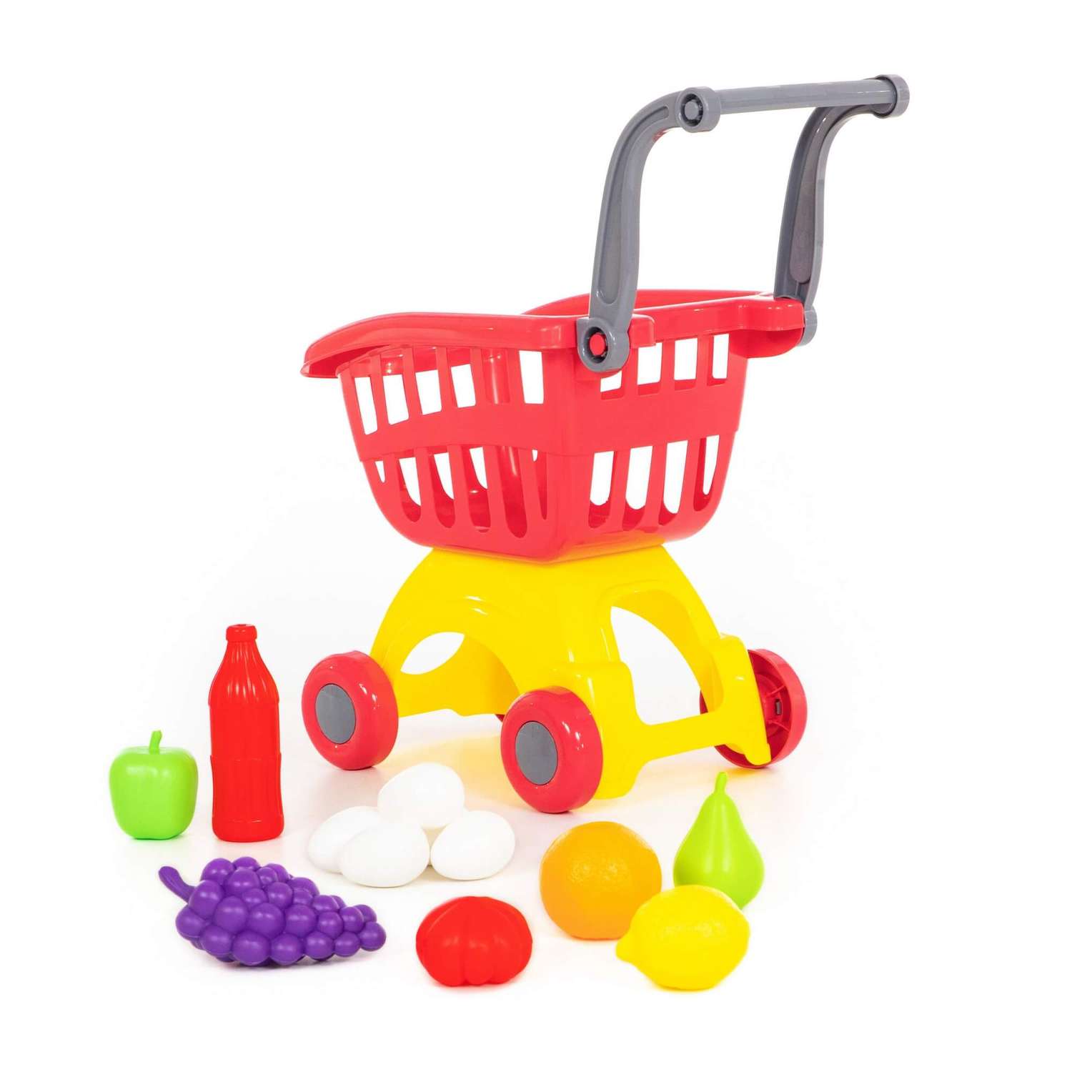 Игровой набор Полесье Тележка Supermarket и продукты 12 элементов красно-желтый - фото 1