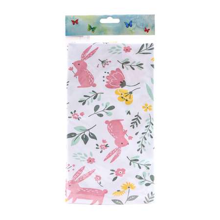 Ткань Совушка трикотаж интерлок с рисунком зайчики хлопок для творчества 45х50 см бело-розовый