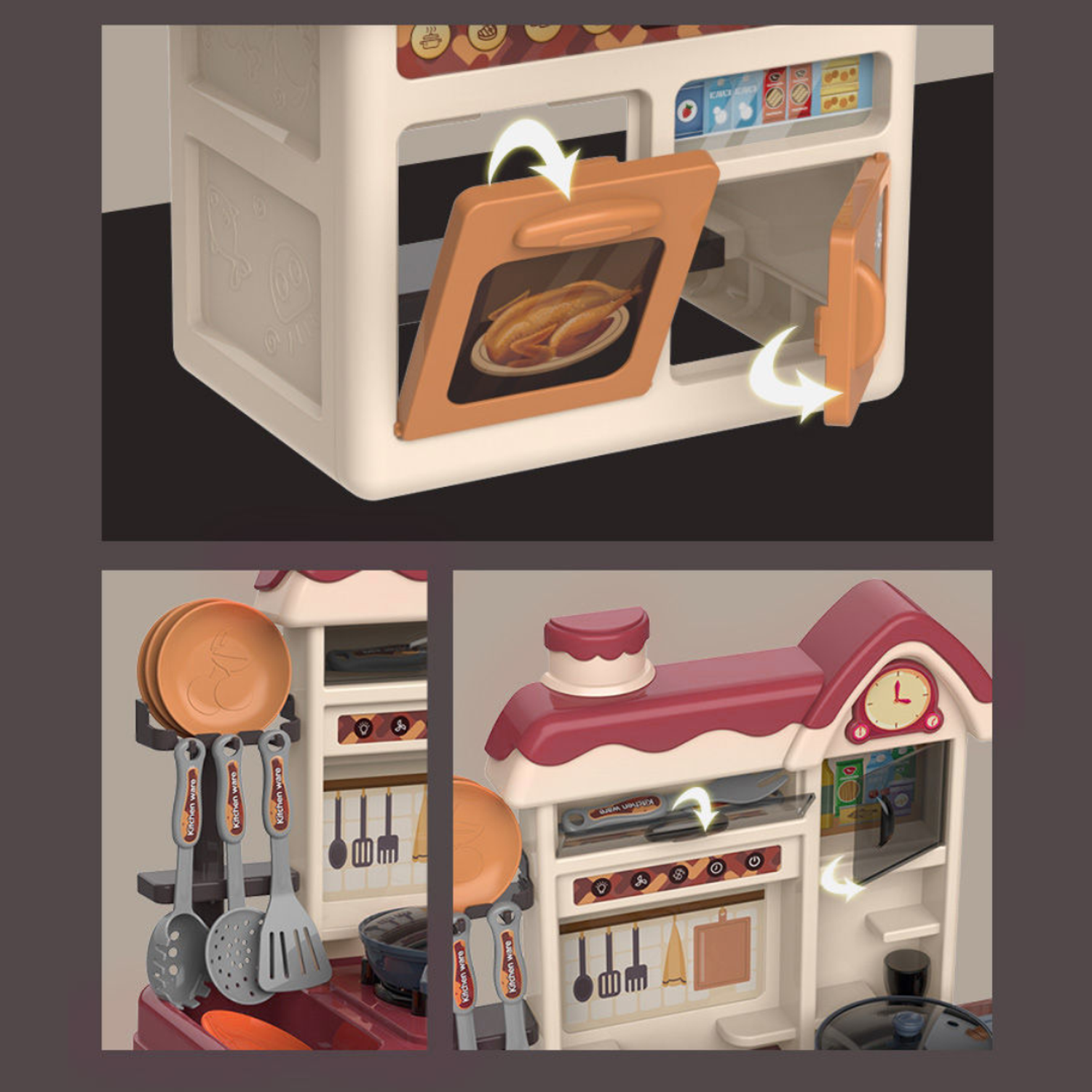 Интерактивная детская кухня SHARKTOYS со светом паром звуками посудой продуктами 21 предмет - фото 5