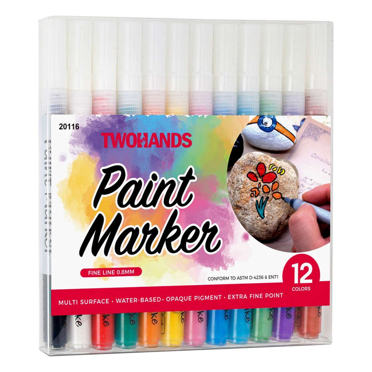Маркер-краска TWOHANDS набор художественный на водной основе Paint marker 1мм 12 цв в пласт. футляре - фото 2