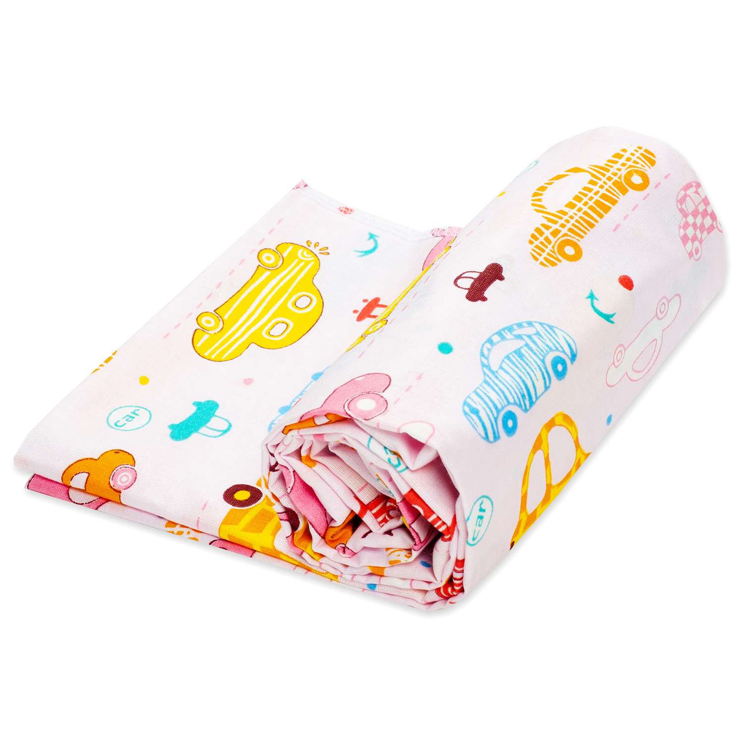 Пеленка ситцевая Чудо-чадо для новорожденных «Вариации» 95х120см розовый/машинки - фото 3