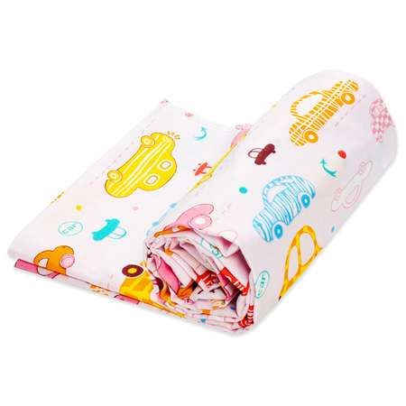 Пеленка ситцевая Чудо-чадо для новорожденных «Вариации» 95х120см розовый/машинки
