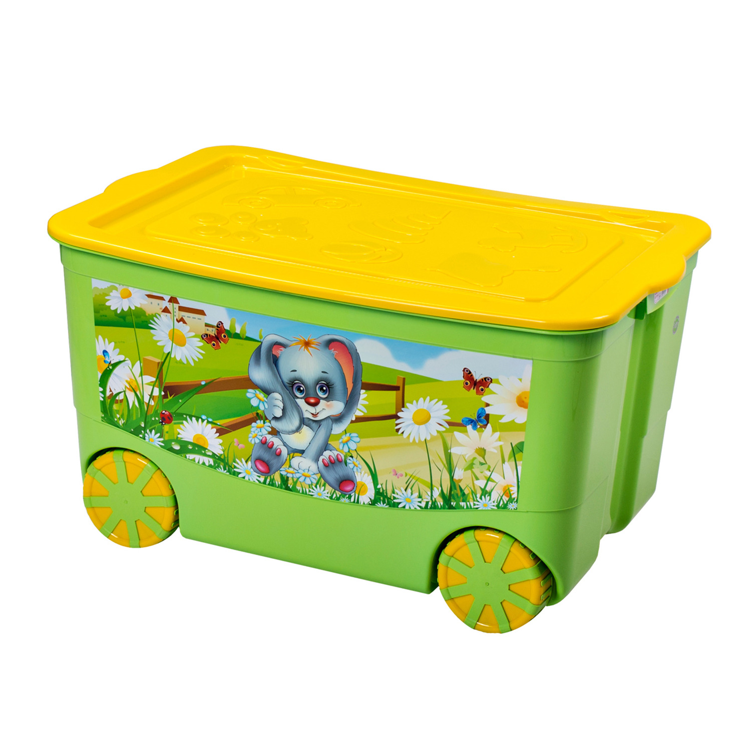 Ящик для игрушек elfplast KidsBox на колёсах салатовый желтый - фото 1