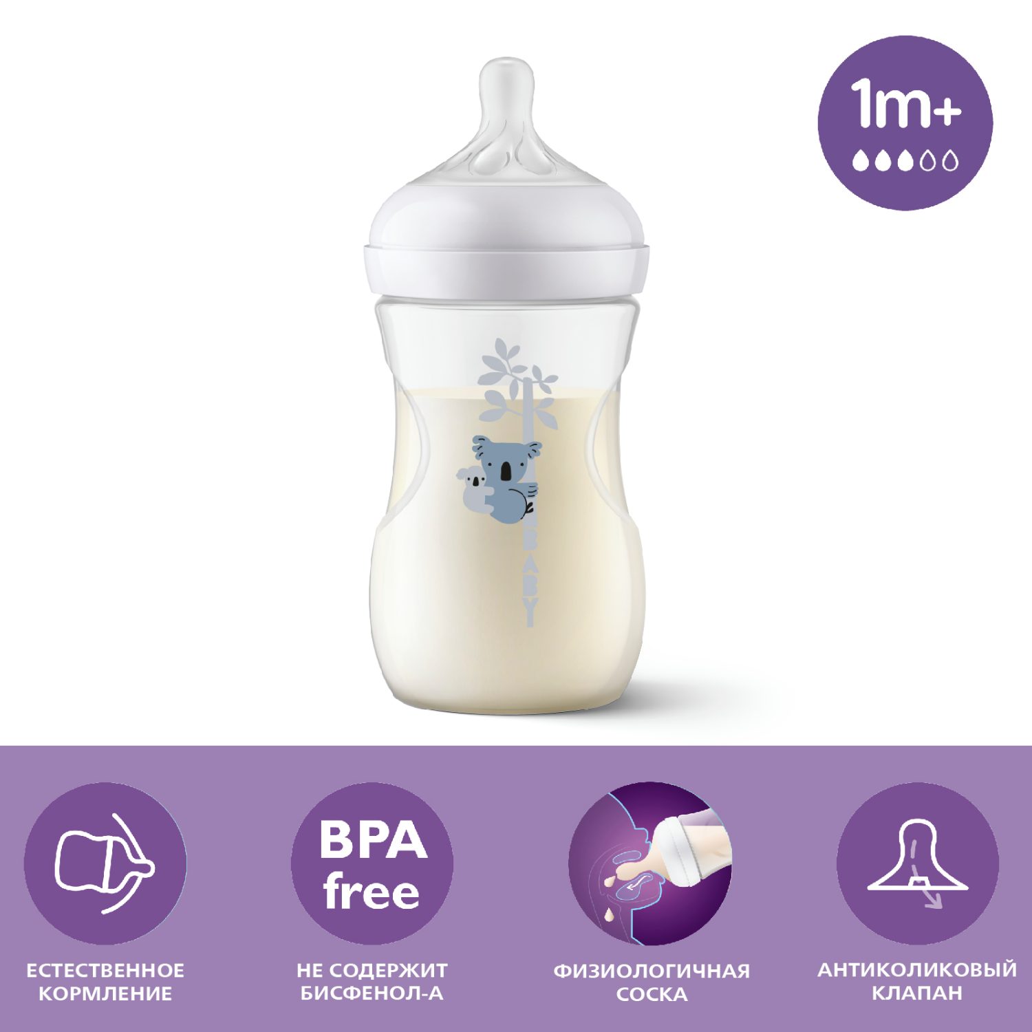 Бутылочка для кормления Philips Avent Natural Response Коала 260мл с  1месяца SCY903/67