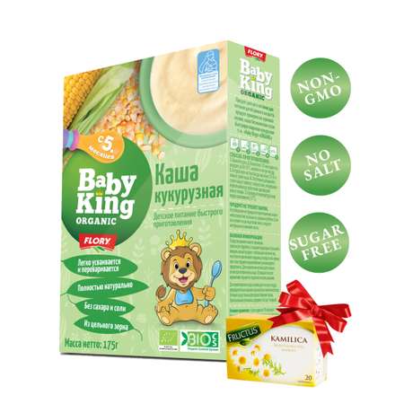 Каша детская Baby King ORGANIC безмолочная кукурузная с 5 мес + чай из цветков ромашки