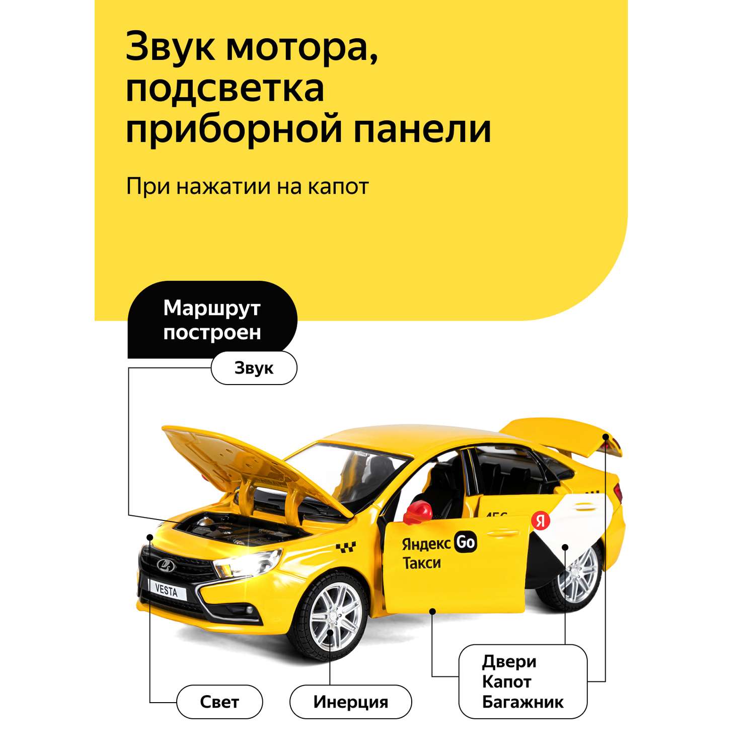 Машинка металлическая Яндекс GO игрушка детская 1:24 Lada Vesta желтый инерционная JB1251345/Яндекс GO - фото 2