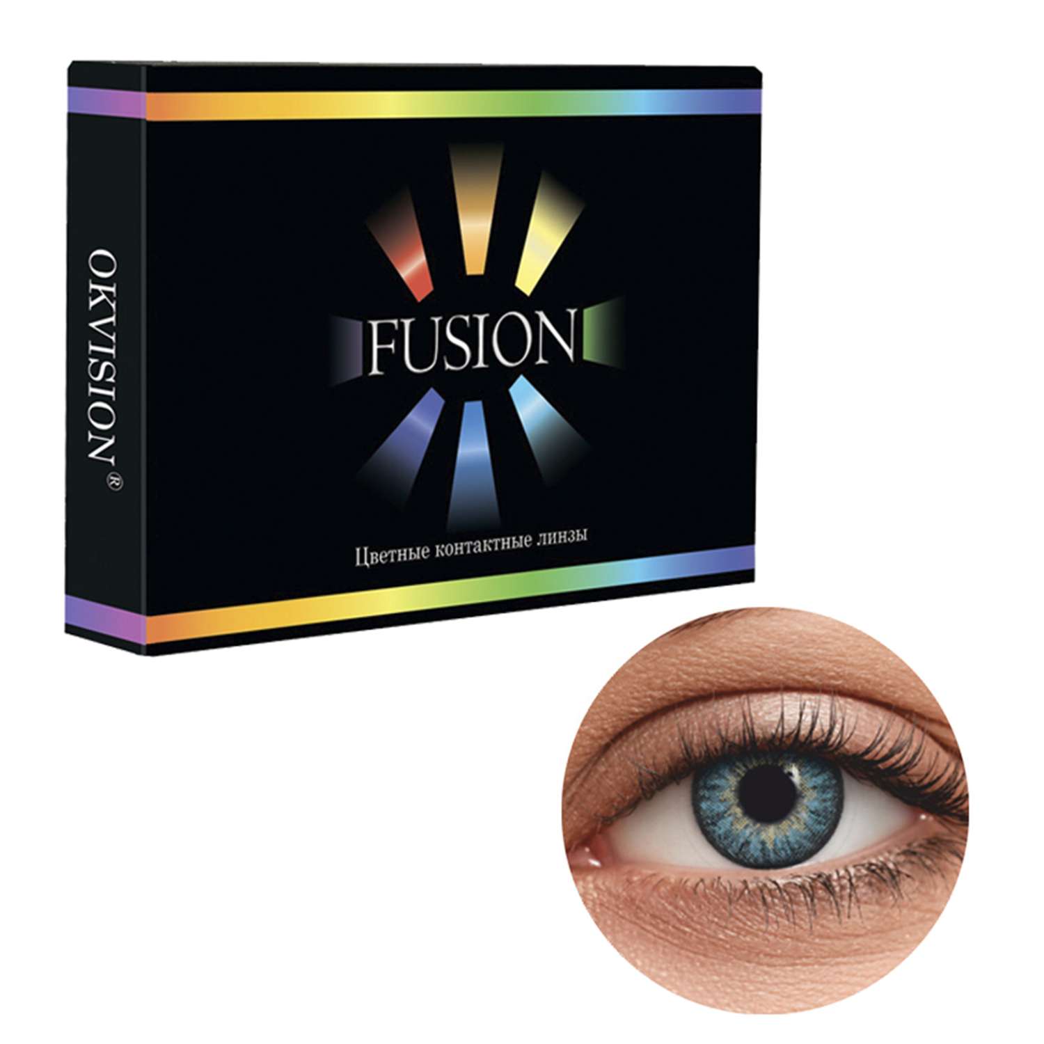 Цветные контактные линзы OKVision Fusion monthly R 8.6 -1.00 цвет Sky Blue 2 шт 1 месяц - фото 1