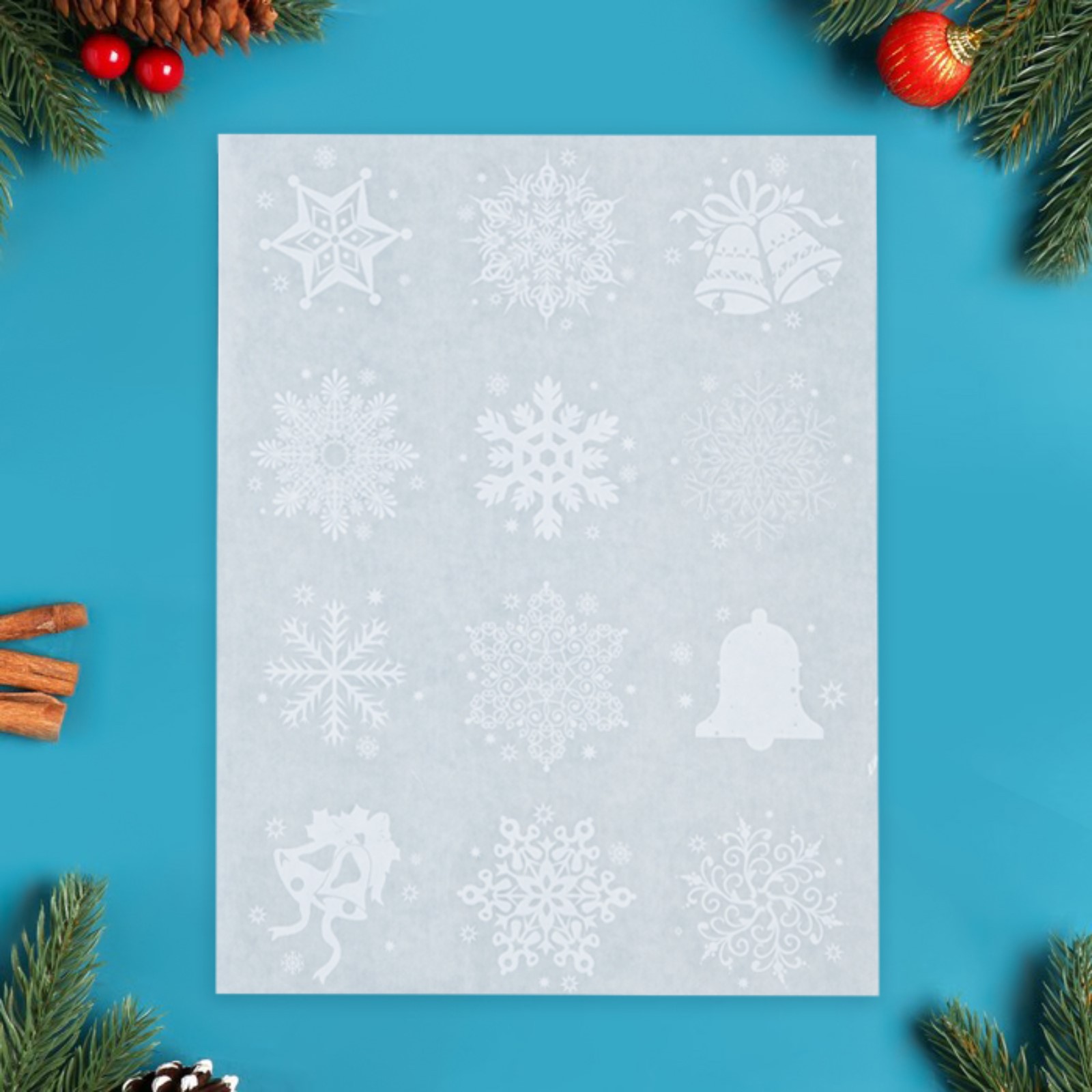 Набор Sima-Land наклеек «Новогодний» снежинки и колокольчики 29 2 х 38 1 см - фото 2