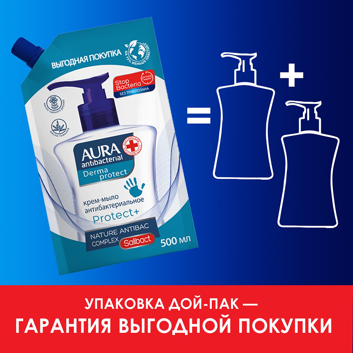 Крем-мыло AURA Antibacterial Derma protect 500мл - фото 5