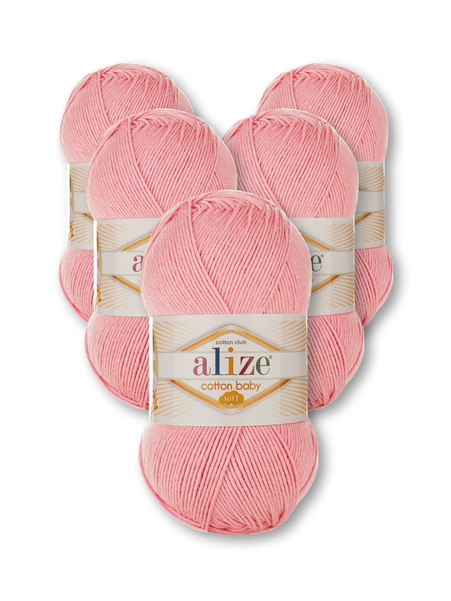 Пряжа для вязания Alize cotton baby soft 100 гр 270 м мягкая плюшевая xлопок aкрил 161 пудра 5 мотков - фото 6