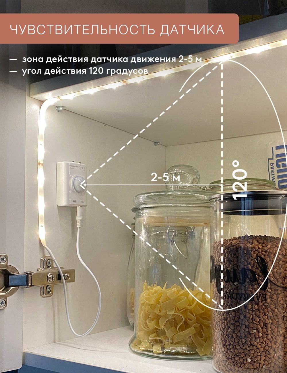 Светодиодная лента ГЕЛЕОС автономная LED подсветка с датчиком H2 2.4Вт /3.7V 1100mAh MicroUSB лента 1м - фото 13