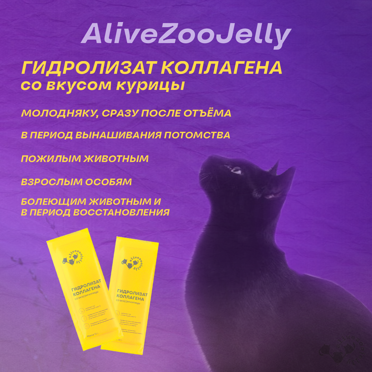 Лакомство для кошек и собак Alivezoojelly, коллаген со вкусом курицы, 2 саше по 10 гр - фото 1