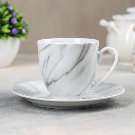 Чайная пара Доляна Мрамор чашка 200 мл блюдце цвет серый