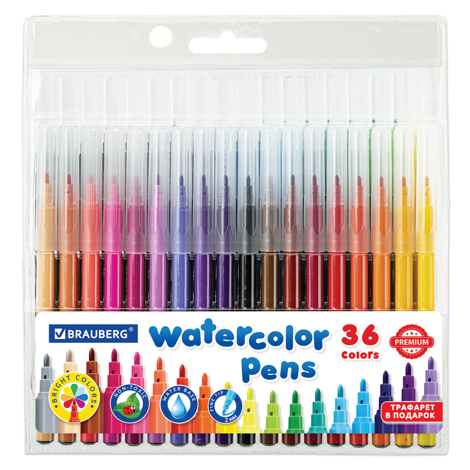 Фломастеры Brauberg для рисования детские цветные набор 36 штук - фото 1