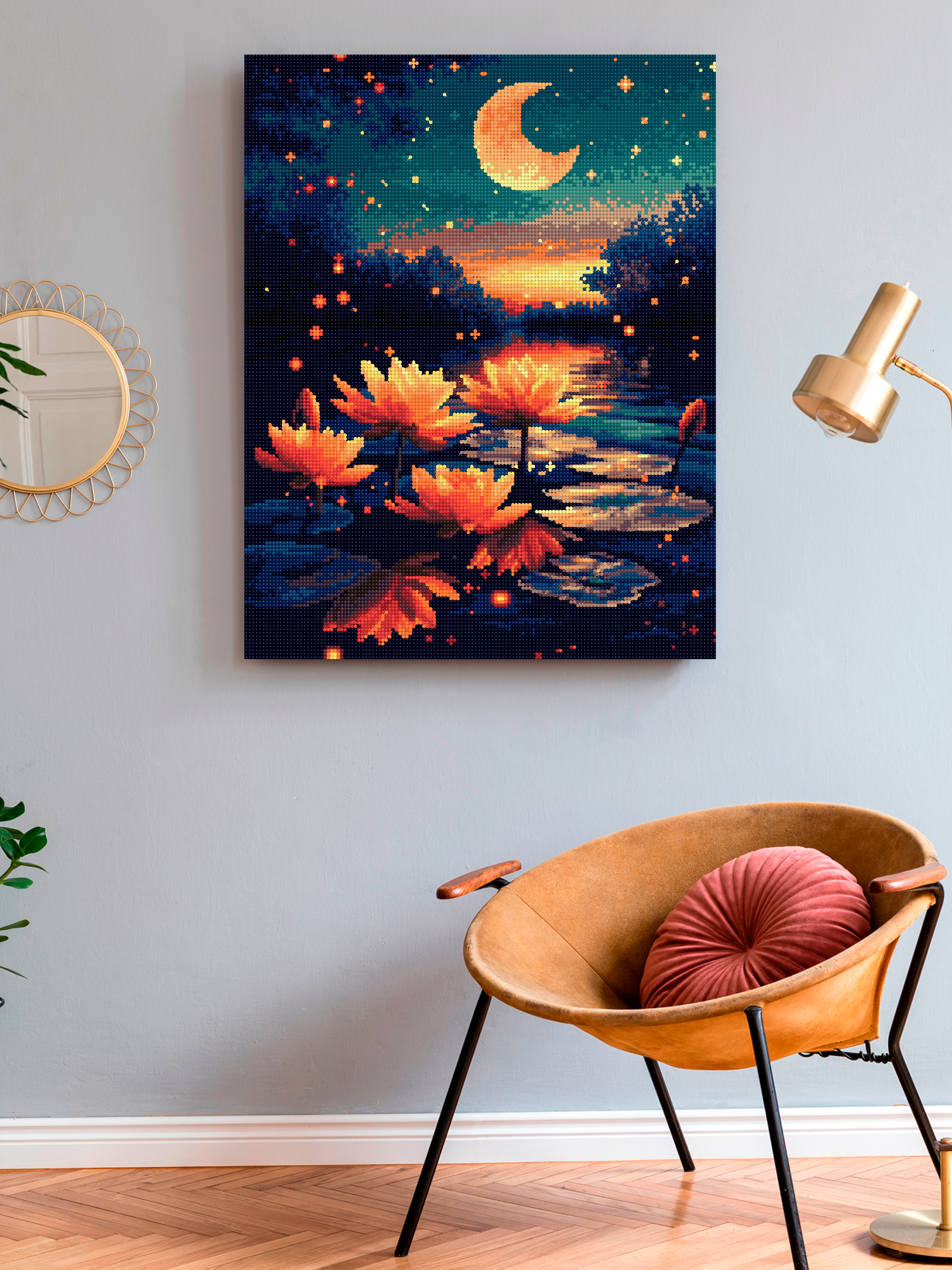 Алмазная мозаика Art on Canvas холст на подрамнике 40х50 см Ночной пруд - фото 3