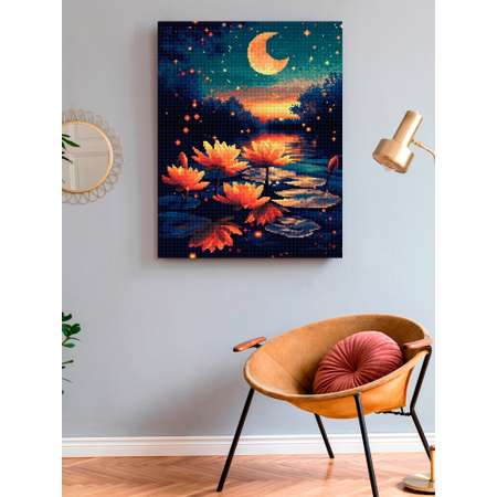 Алмазная мозаика Art on Canvas холст на подрамнике 40х50 см Ночной пруд